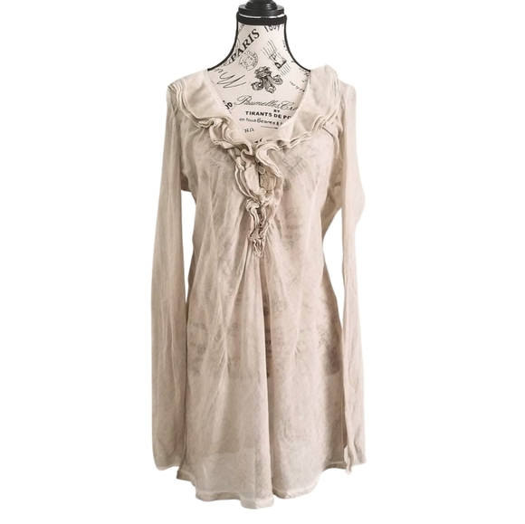 Soft goth ruffle collar ivory silk blend blouse - Picture 1 of 6